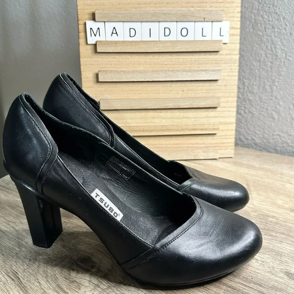 Tsubo Black Women’s 8.5 Leather Pumps Round Toe Slip On Shoes